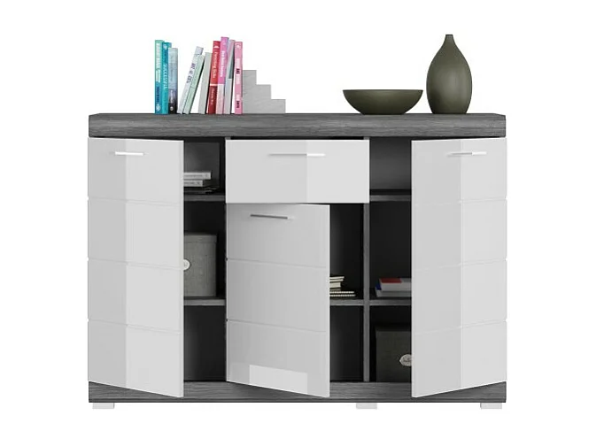 Buffet SCOTT – 3 portes et 1 tiroir – Gris foncé et blanc – 120x85x37 cm
