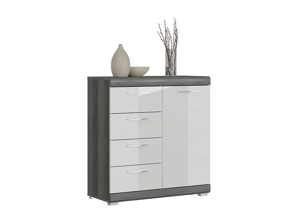 Buffet SCOTT – 4 laden en 1 deur – Donkergrijs en wit – 80x85x37 cm