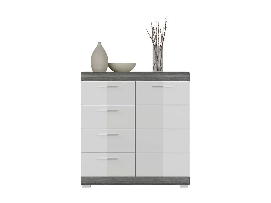 Buffet SCOTT – 4 laden en 1 deur – Donkergrijs en wit – 80x85x37 cm