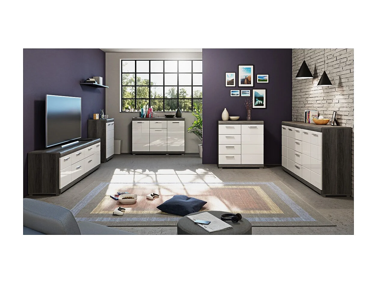 Buffet SCOTT – 4 laden en 1 deur – Donkergrijs en wit – 80x85x37 cm