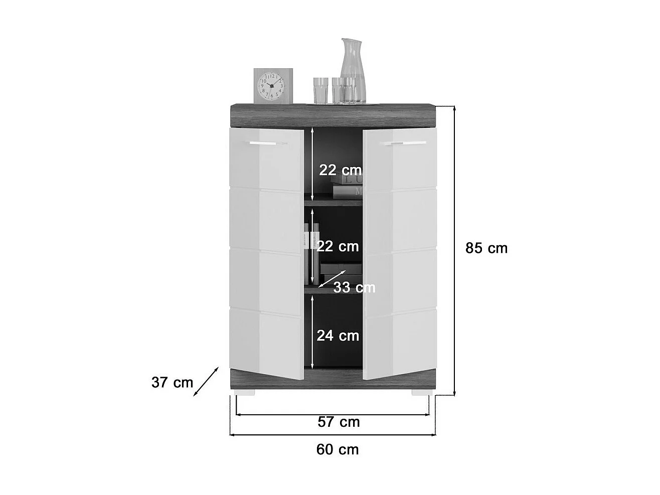 Buffet SCOTT – 2 portes – Gris foncé et blanc – 60x85x37 cm