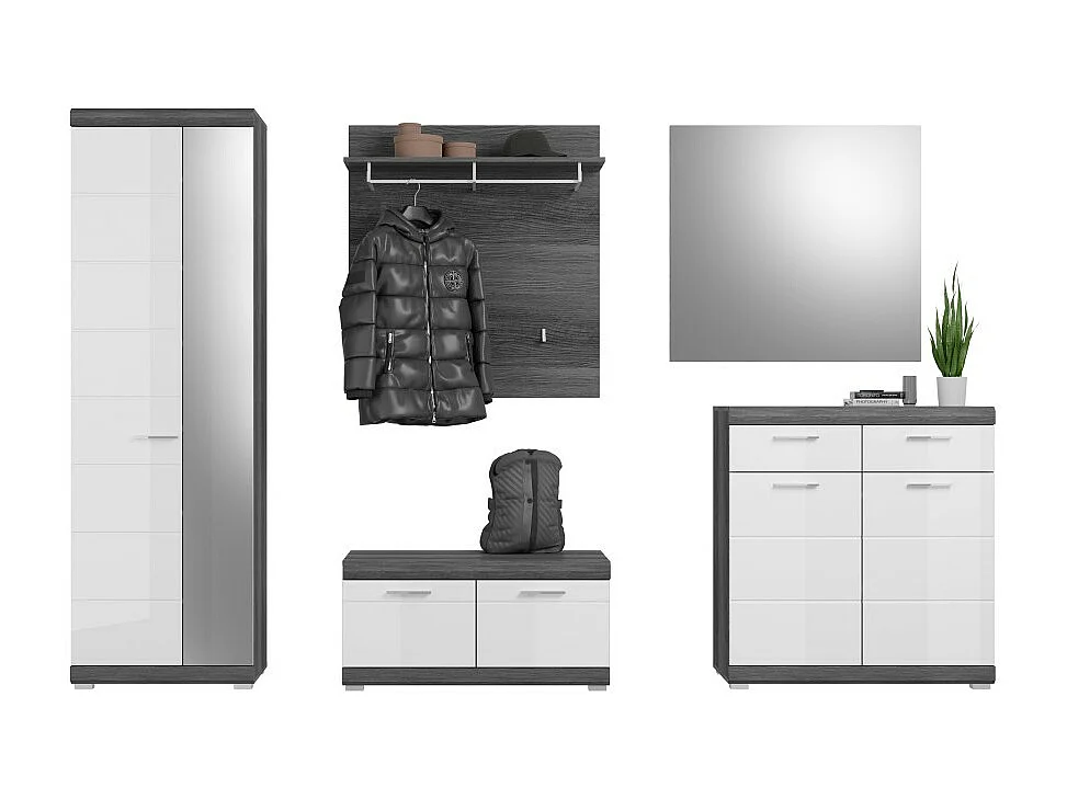 Ensemble d'entrée SCOTT – Meubles de rangement avec miroir et porte-manteaux
