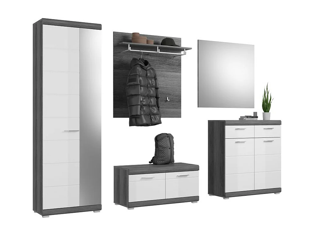 Ensemble d'entrée SCOTT – Meubles de rangement avec miroir et porte-manteaux