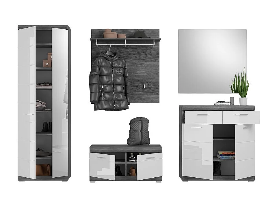 Ensemble d'entrée SCOTT – Meubles de rangement avec miroir et porte-manteaux
