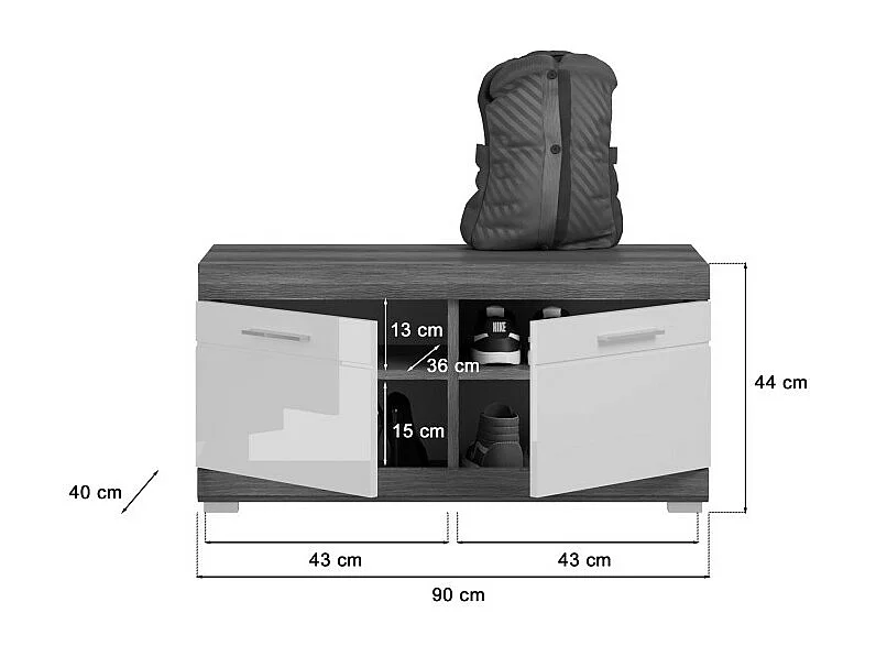 Meuble à chaussures SCOTT – Gris foncé et blanc – 90x44x40 cm