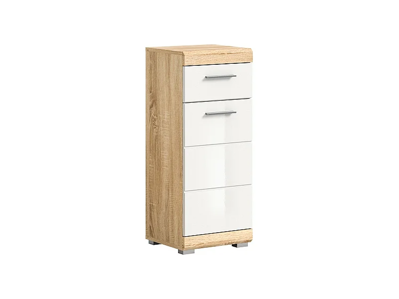 Media columna RIDLEY – 1 cajón y 1 puerta – Blanco y roble claro