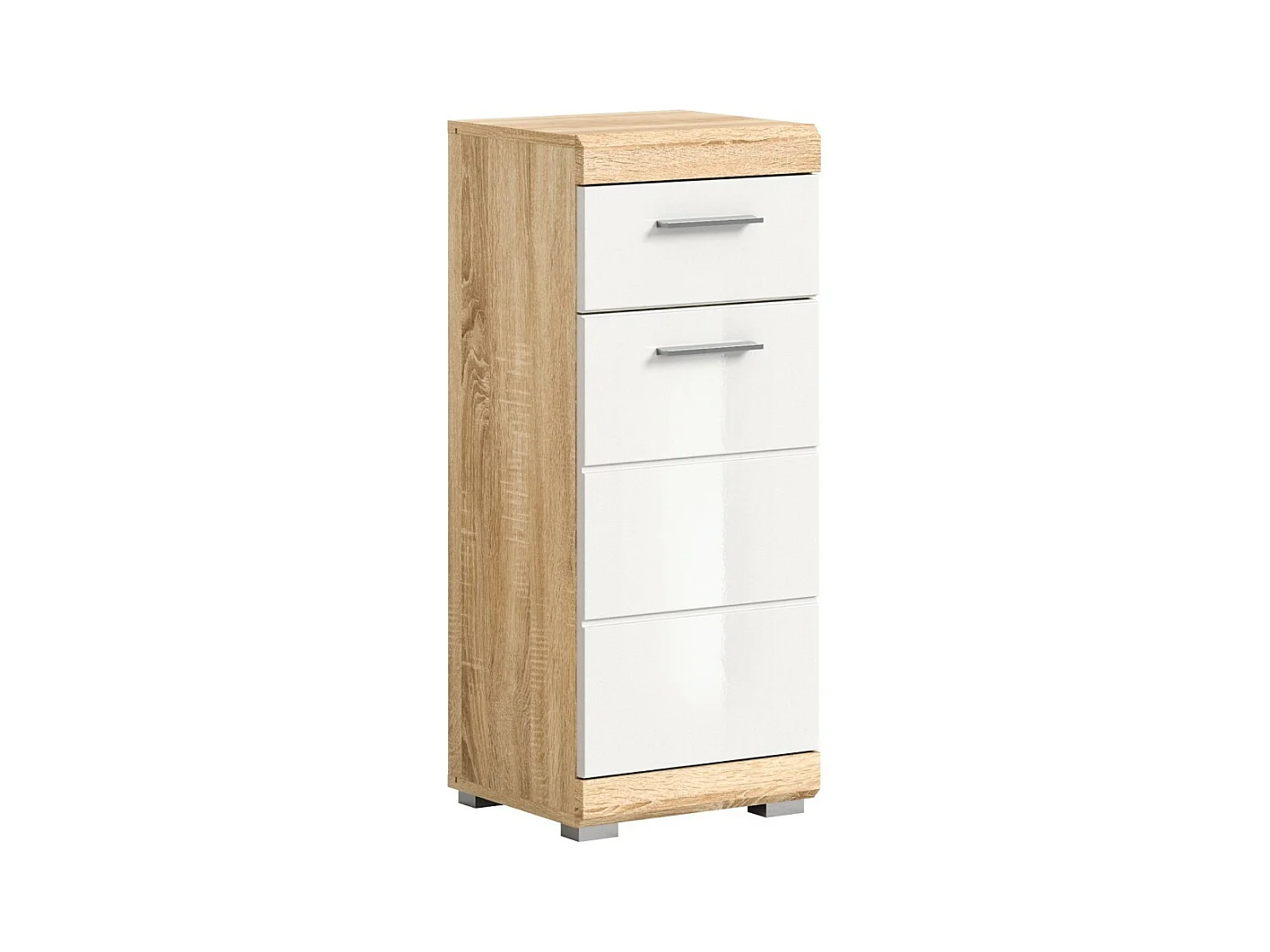 Demi-kolom RIDLEY – 1 lade en 1 deur – Wit en licht eiken