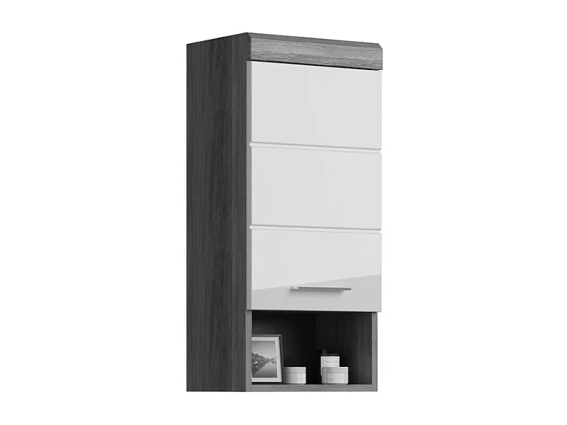 Demi-kolom opbergkast SCOTT – 1 deur – Donkergrijs en wit – 37x79x24 cm