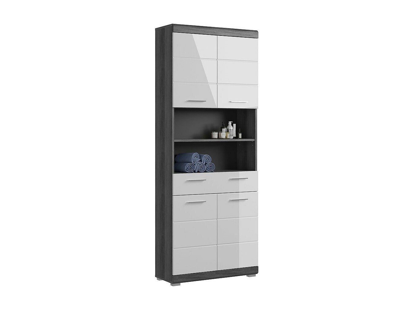 Colonne de salle de bain SCOTT – 4 portes et 1 tiroir – Gris foncé et
