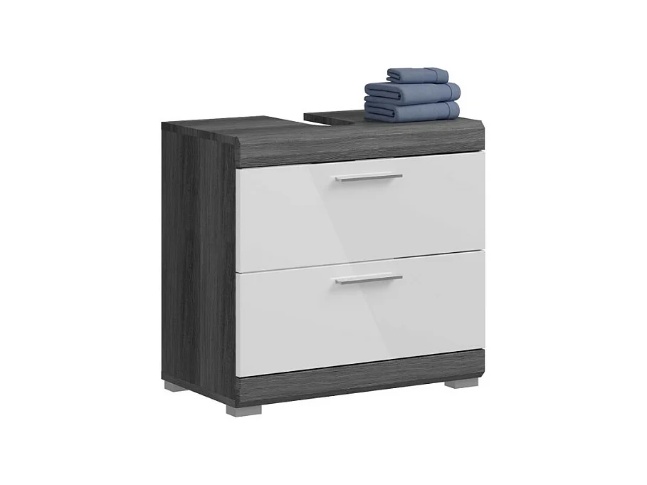 Meuble sous vasque SCOTT – 2 tiroirs – Gris foncé et blanc – 60x56x37 cm