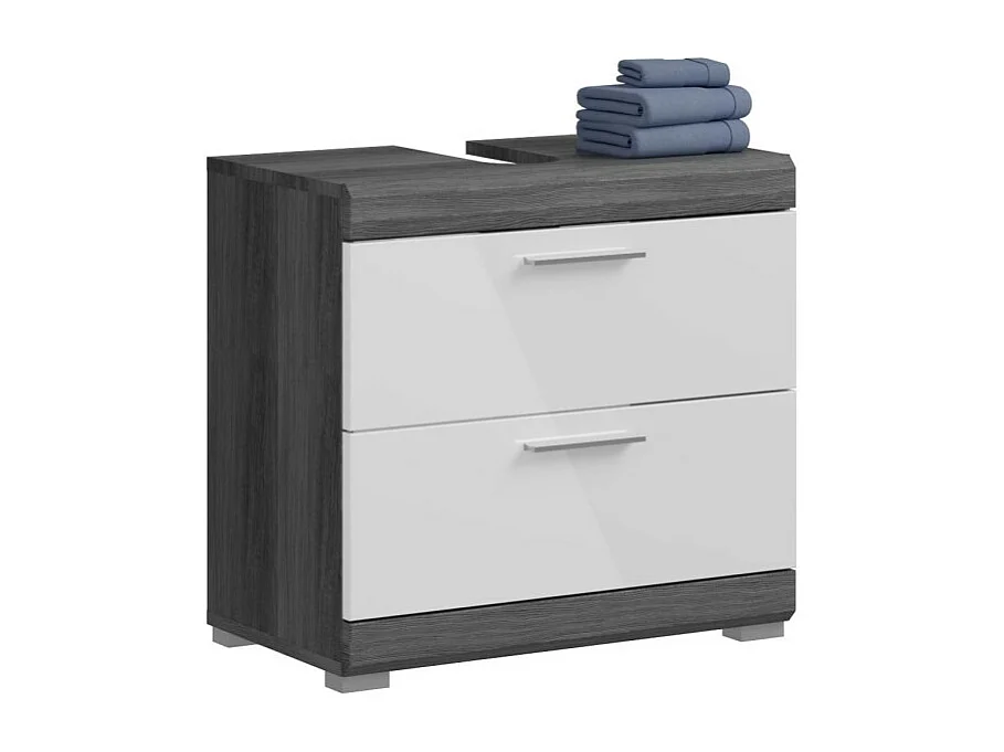 Mueble bajo lavabo SCOTT – 2 cajones – Gris oscuro y blanco – 60x56x37 cm