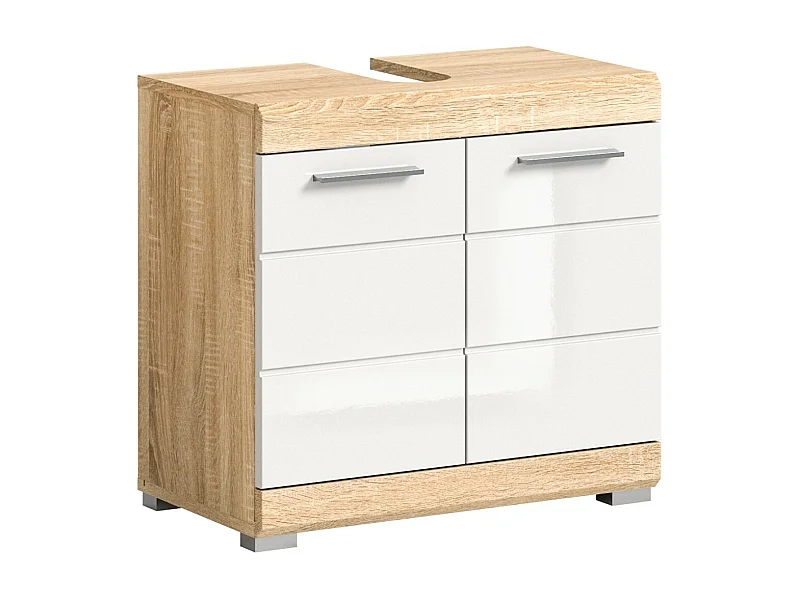 Meuble sous vasque RIDLEY – 2 portes – Blanc et chêne clair