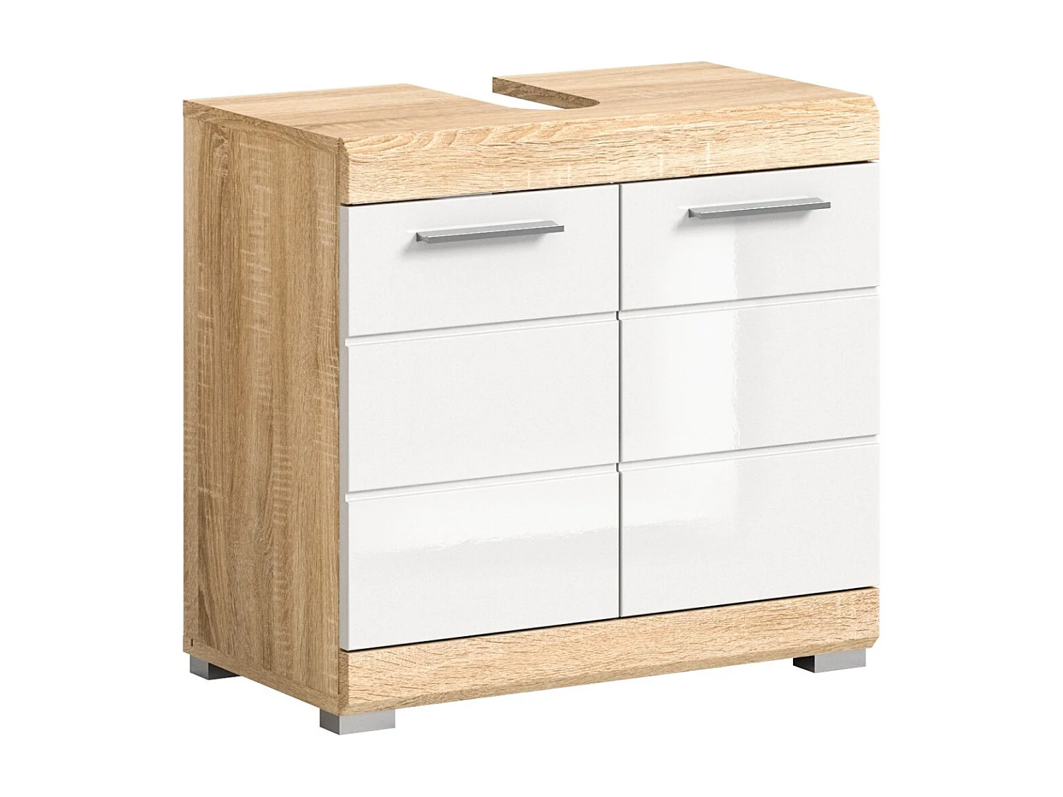 Meuble sous vasque RIDLEY – 2 portes – Blanc et chêne clair