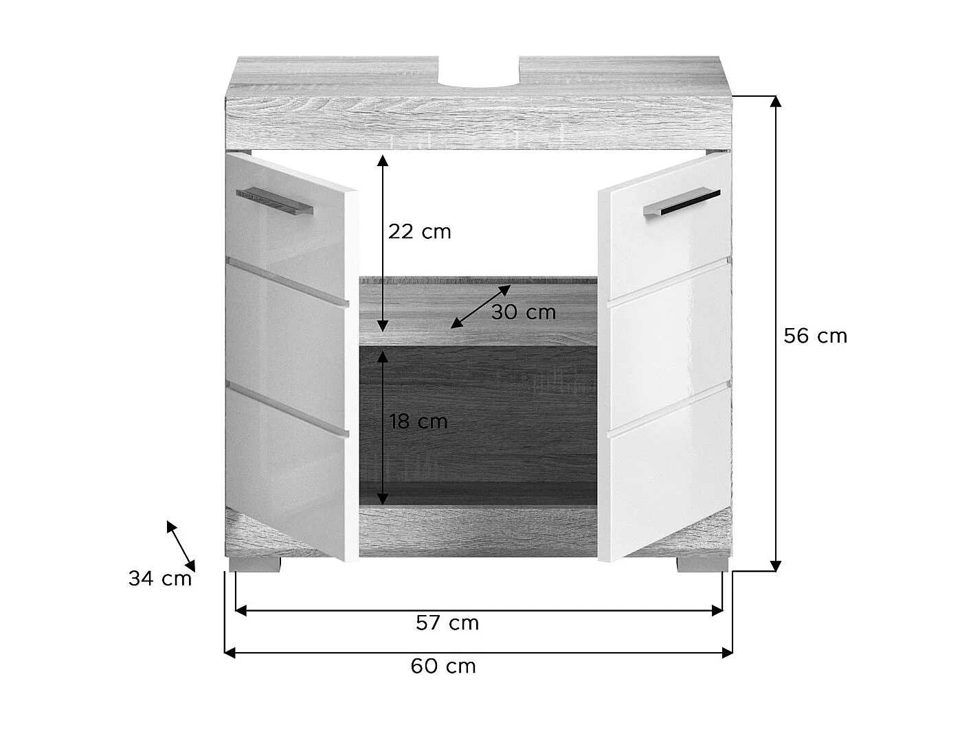 Meubel onder wastafel RIDLEY – 2 deuren – Wit en licht eiken
