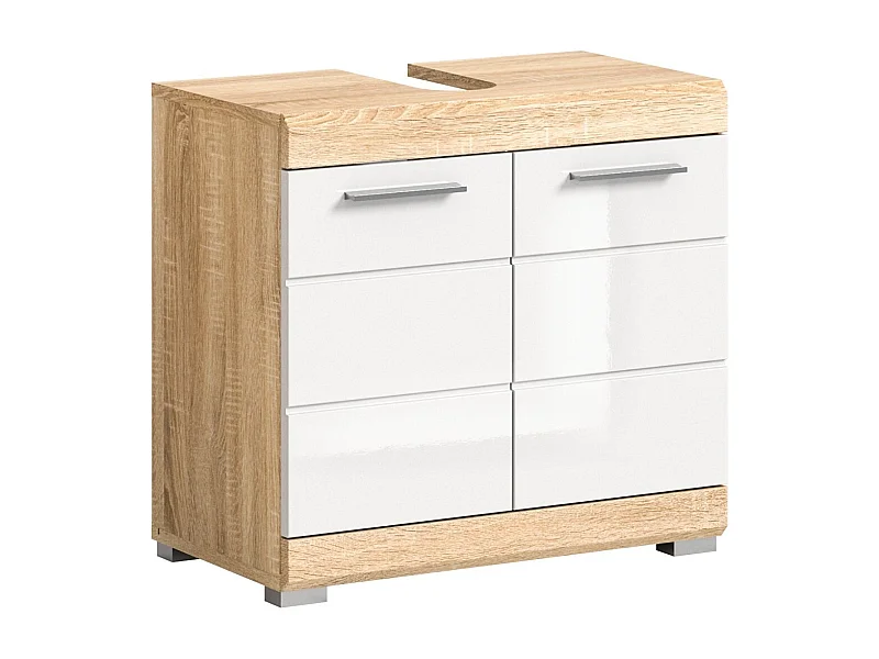 Meuble sous vasque RIDLEY – 2 portes – Blanc et chêne clair