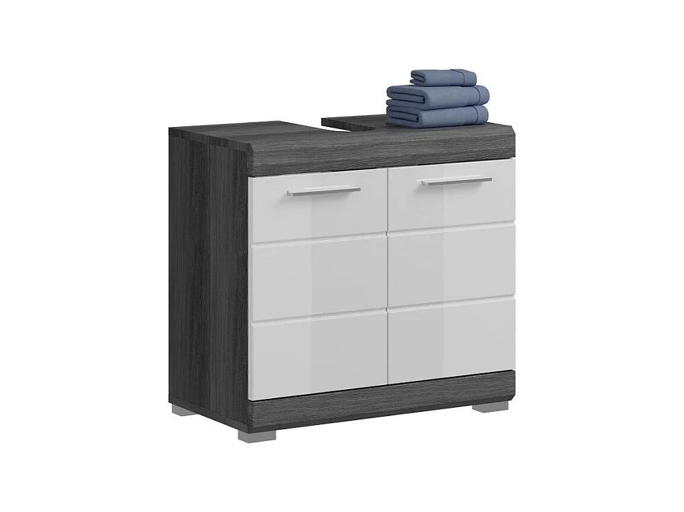 Meuble sous vasque SCOTT – 2 portes – Gris foncé et blanc – 60x56x34 cm