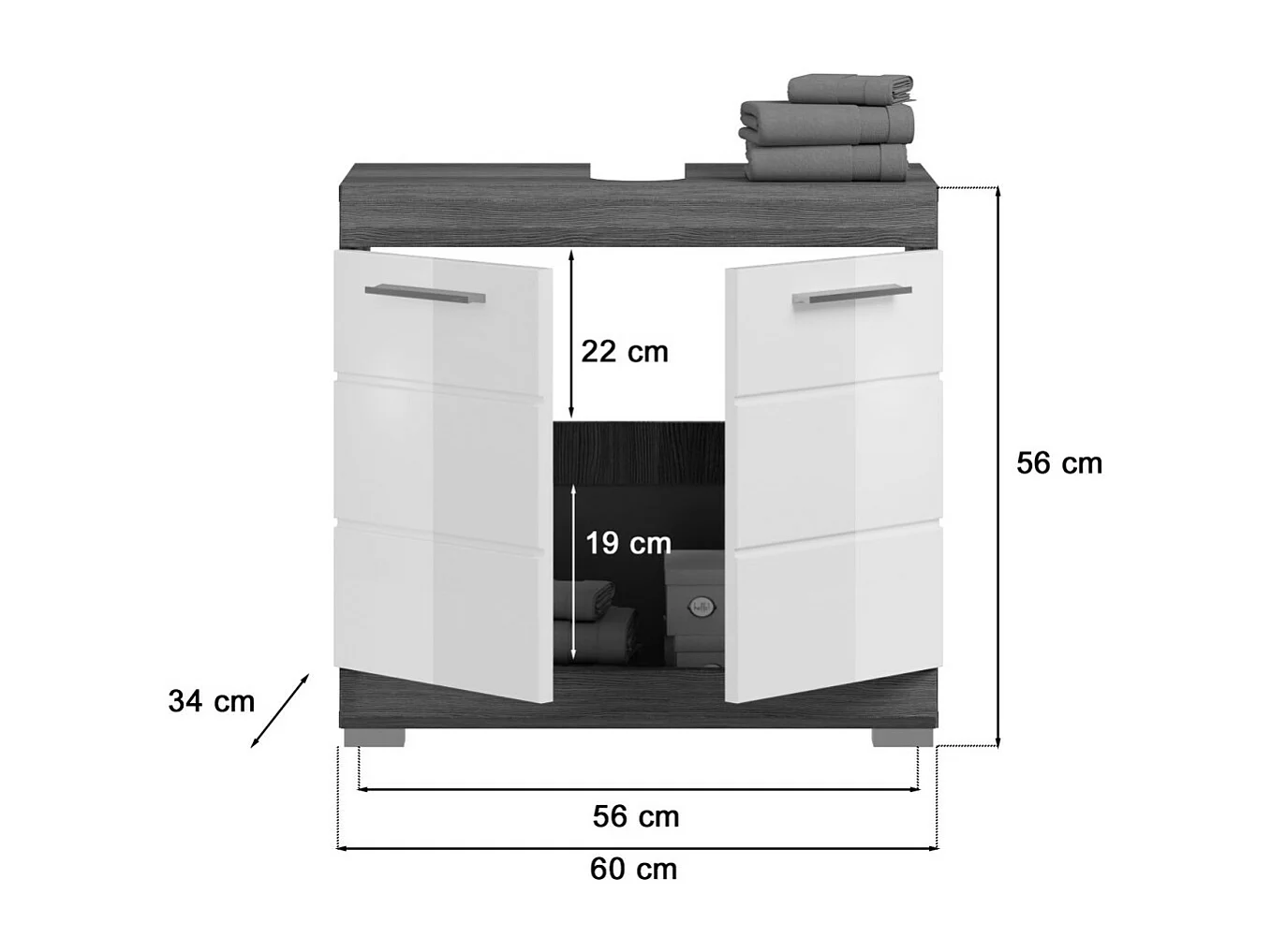 Möbelwaschtisch SCOTT – 2 Türen – Dunkelgrau und Weiß – 60x56x34 cm