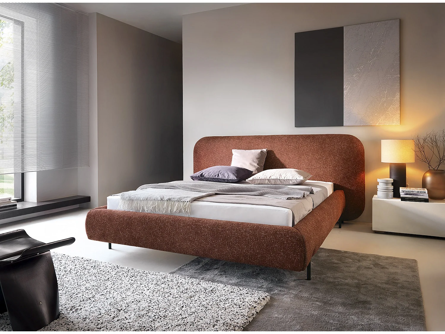 Lit coffre Booby prestige – Velours moderne et rangement optimisé-Couleur Rouge tomette-180x200