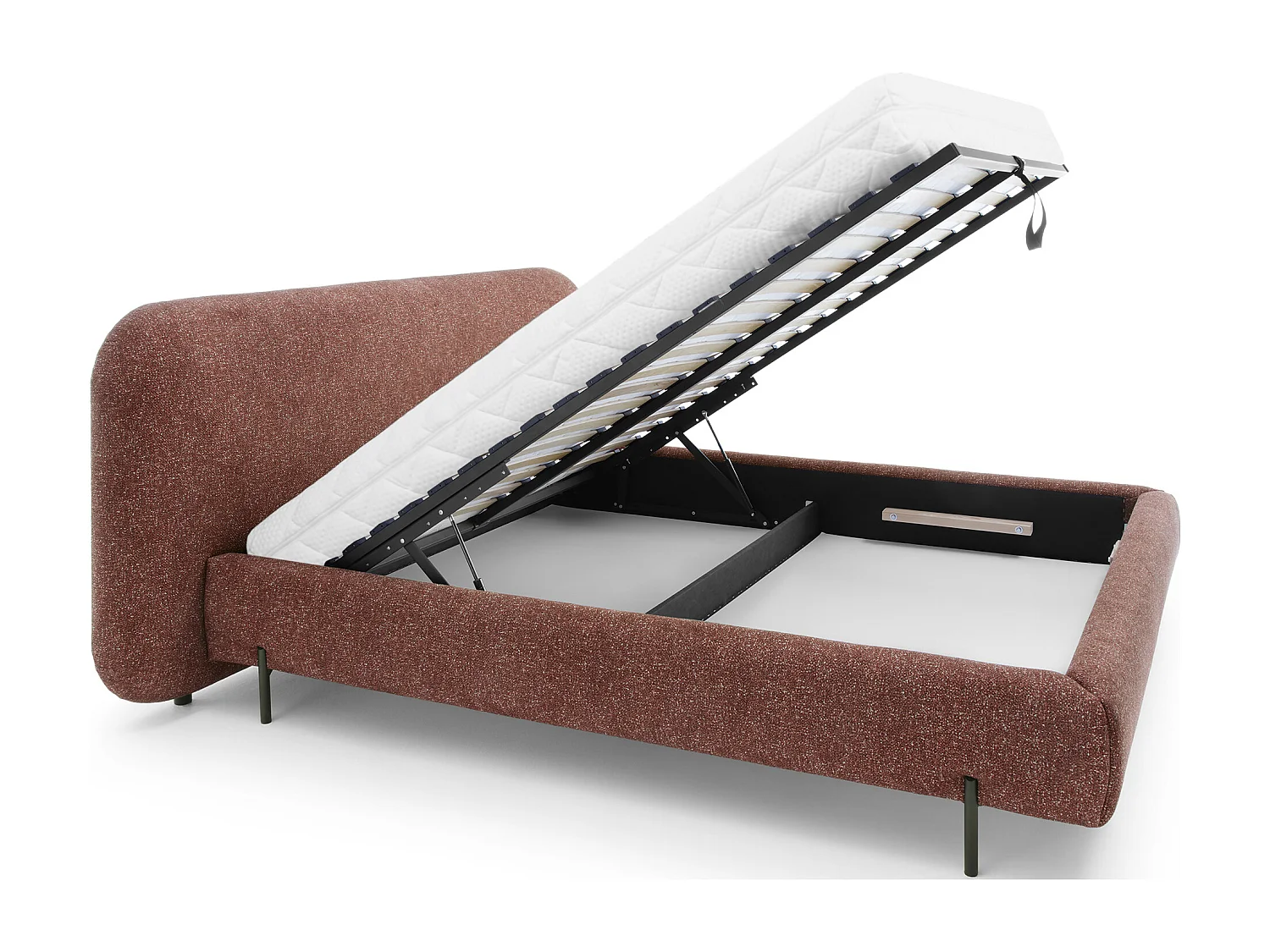 Lit coffre Booby prestige – Velours moderne et rangement optimisé-Couleur Rouge tomette-140x200