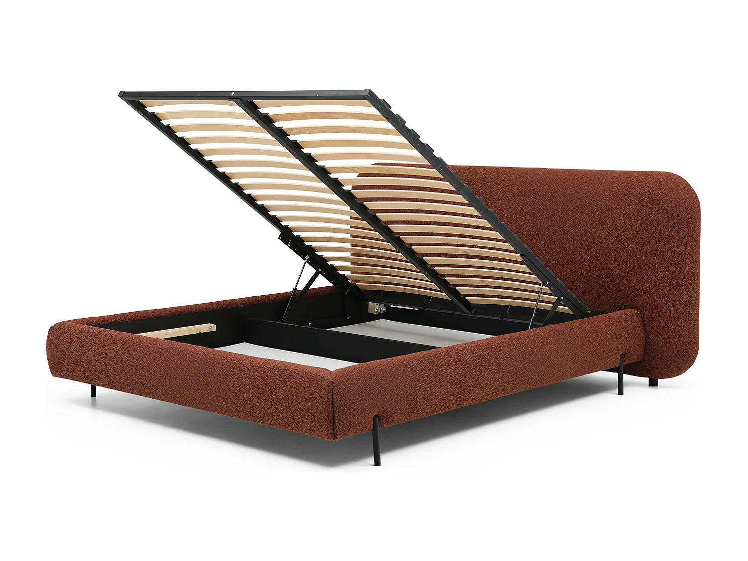 Lit coffre Booby prestige – Velours moderne et rangement optimisé-Couleur Rouge tomette-140x200