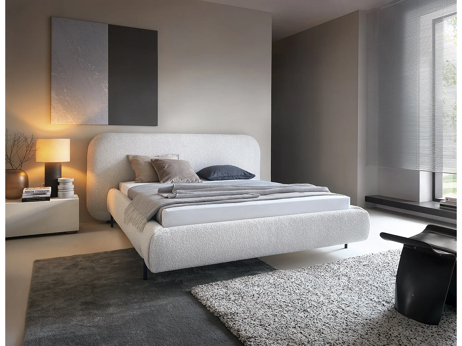 Lit coffre Booby prestige – Velours moderne et rangement optimisé-Couleur Crème-140x200