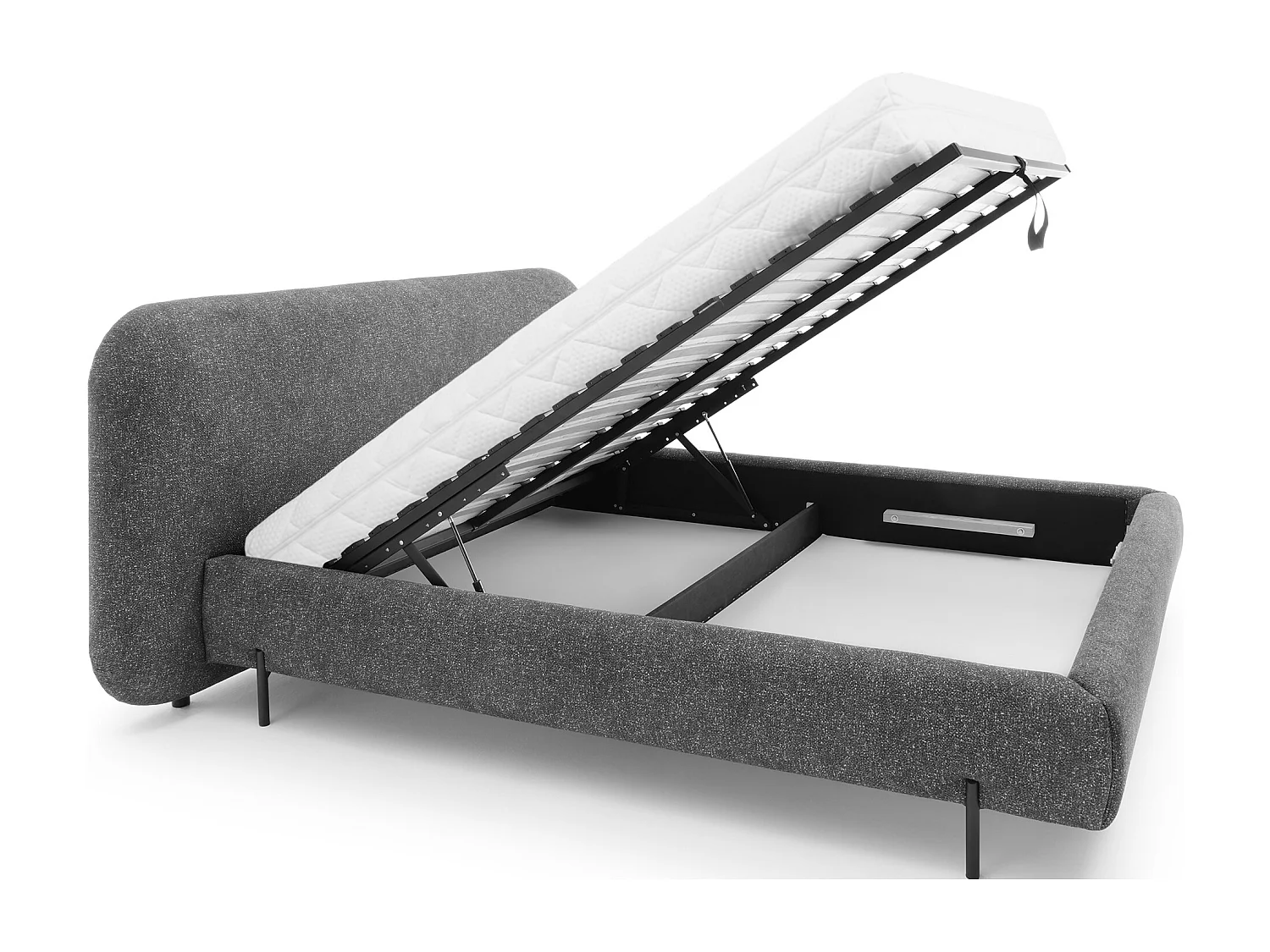 Lit coffre Booby prestige – Velours moderne et rangement optimisé-Couleur Gris chiné-160x200