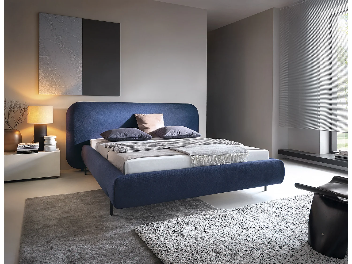 Lit coffre Booby prestige – Velours moderne et rangement optimisé-Couleur Gris chiné-160x200