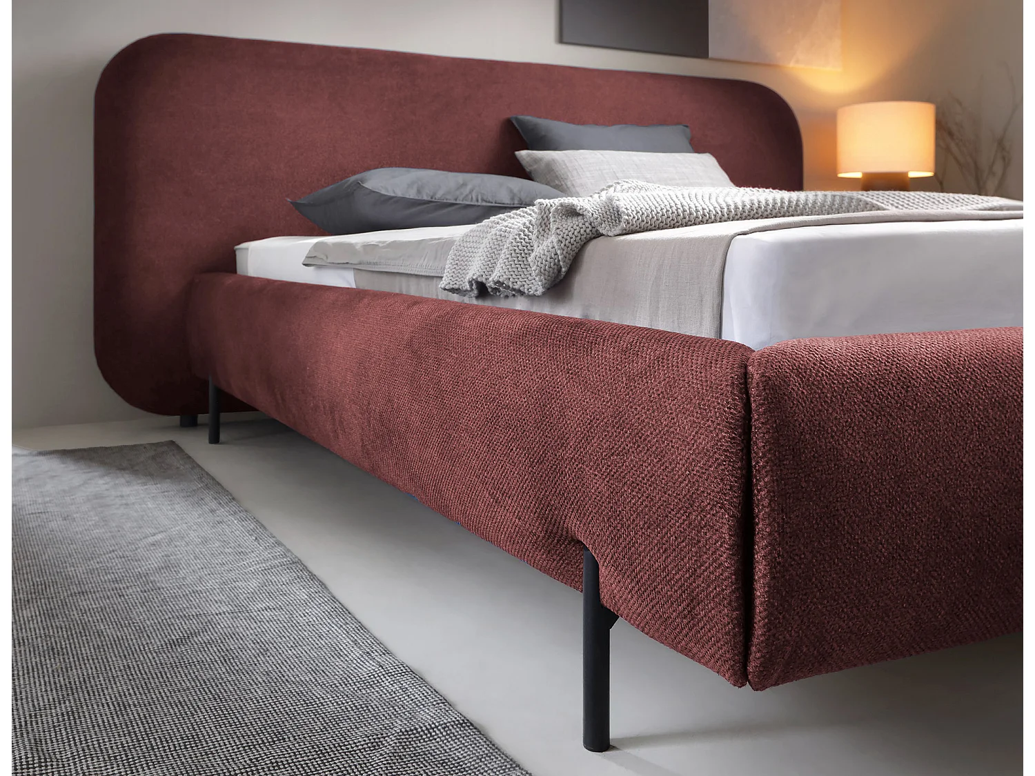 Lit Croft S (140x200)/Tissu/Bordeaux