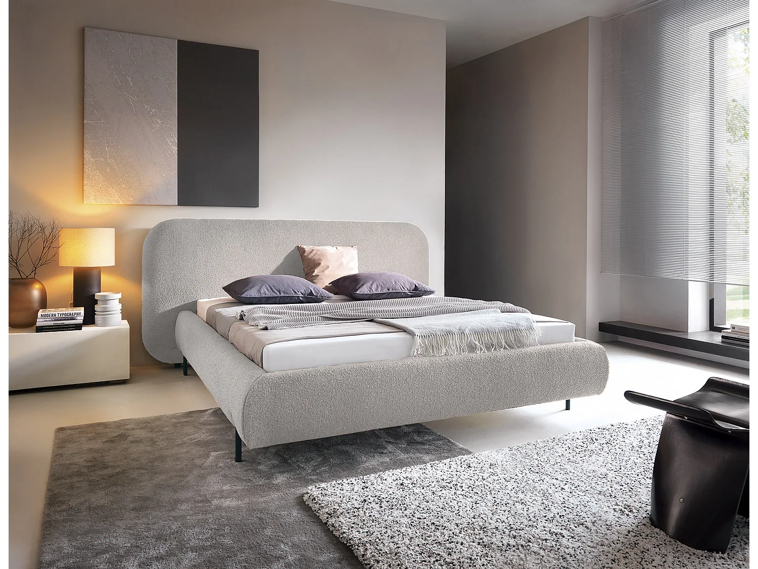 Cama com arrumação com base Tobias cinzento claro 180x200