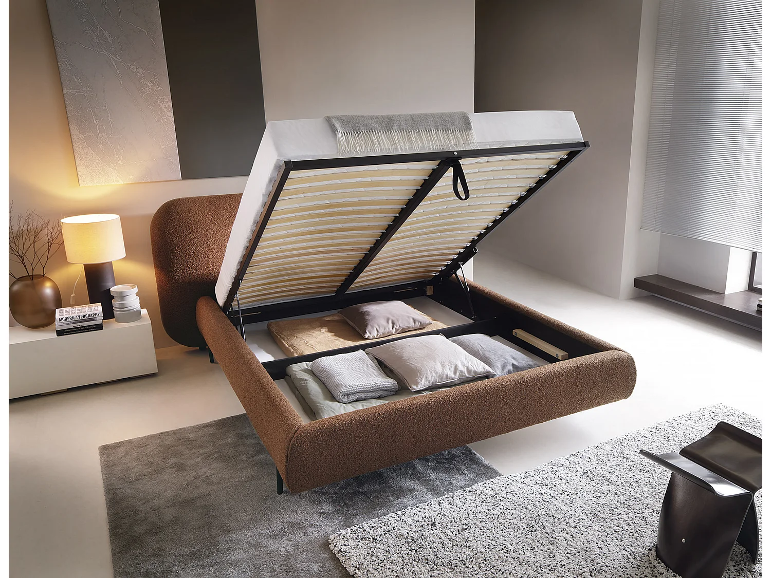 Letto Croft M (160x200)/Tessuto/Marrone