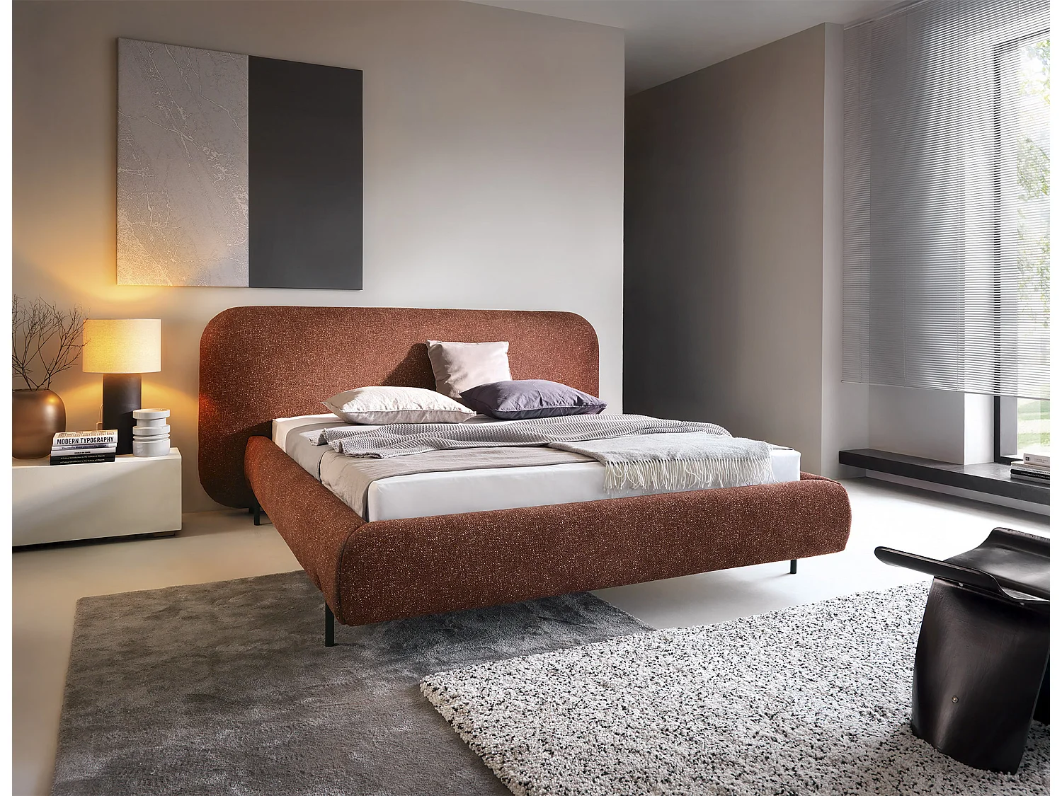 Lit Croft S (140x200)/Tissu/Bordeaux