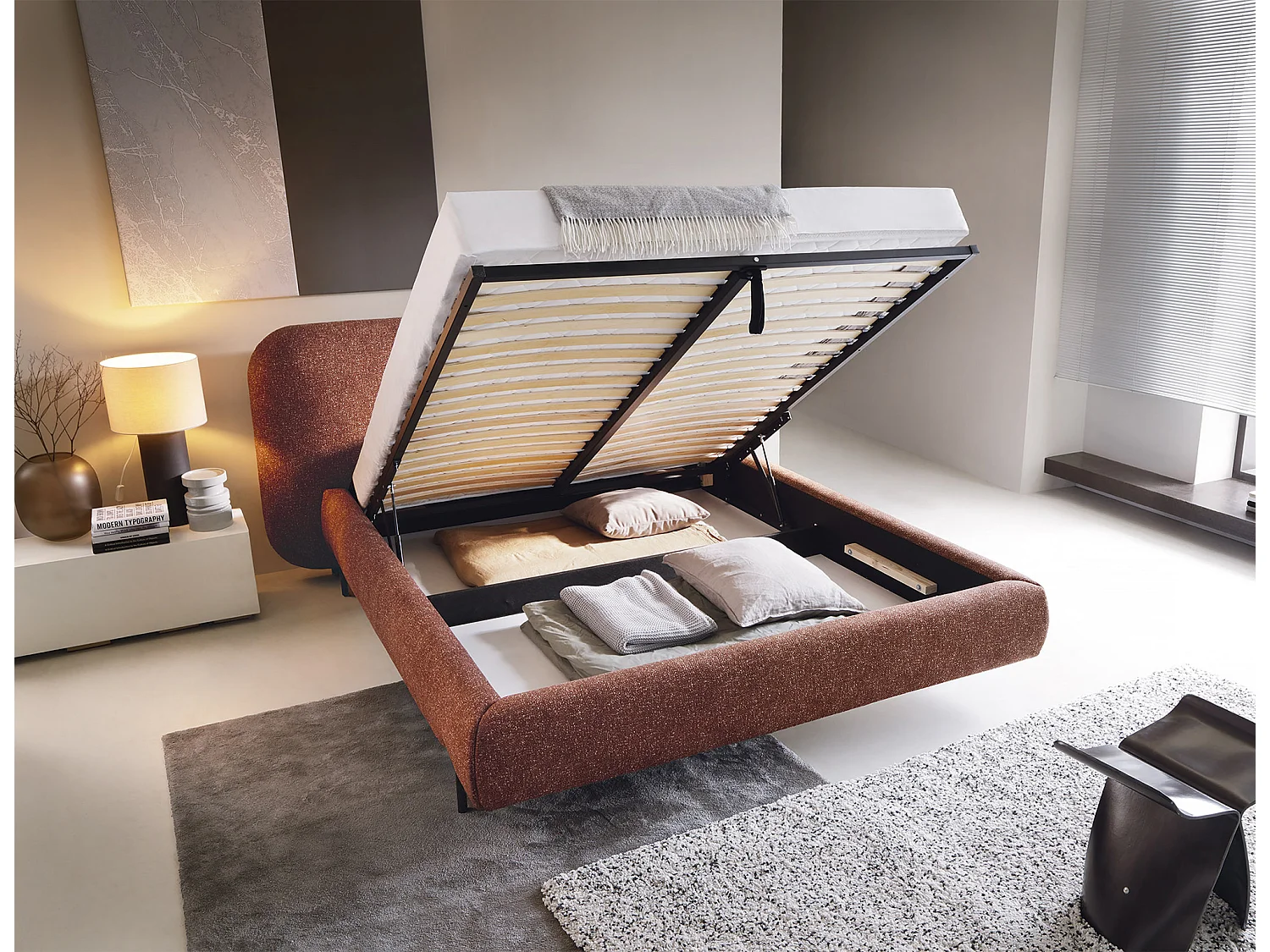 Lit Croft S (140x200)/Tissu/Bordeaux