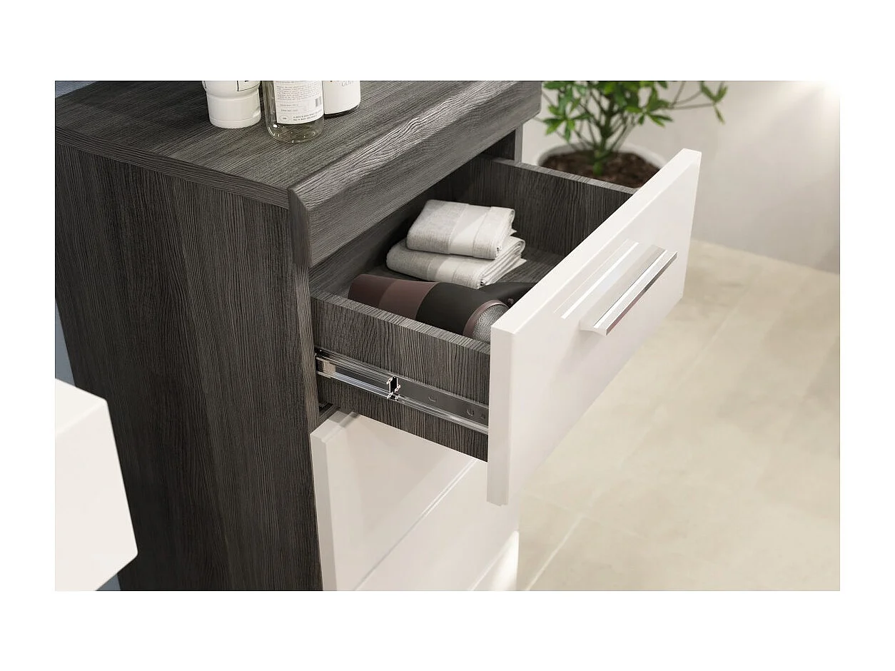 Niedriger Aufbewahrungsschrank SCOTT – 1 Tür und 1 Schublade – Dunkelgrau und Weiß – 37x88x31 cm