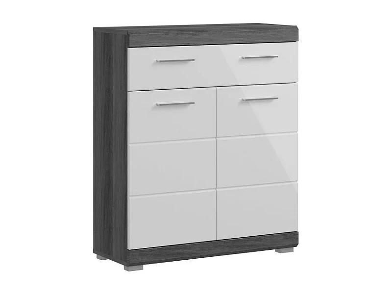 Meuble de rangement bas SCOTT – 2 portes et 1 tiroir – Gris foncé et blanc – 74x88x31 cm