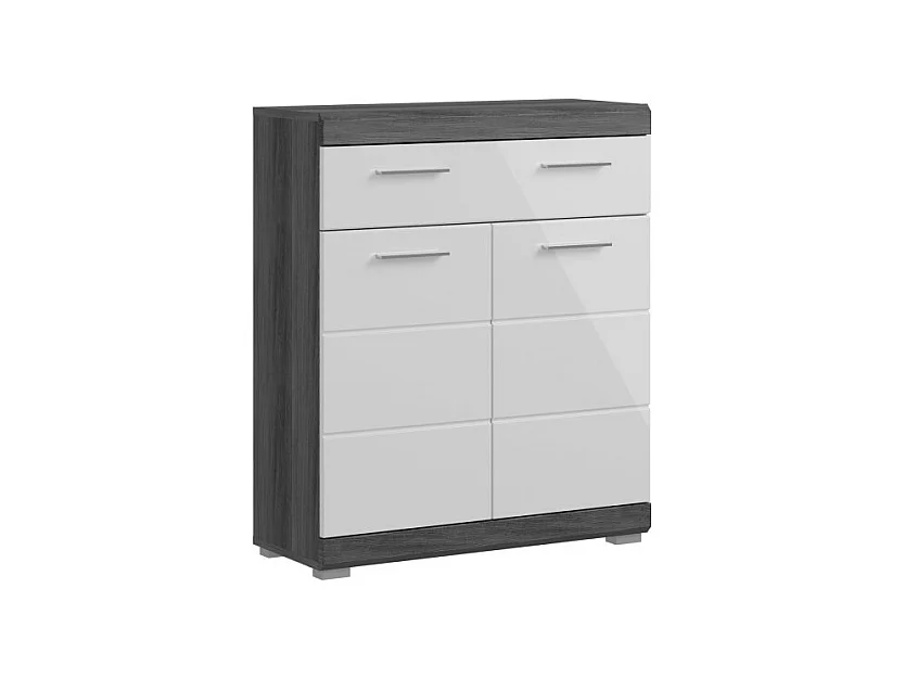 Meuble de rangement bas SCOTT – 2 portes et 1 tiroir – Gris foncé et blanc – 74x88x31 cm