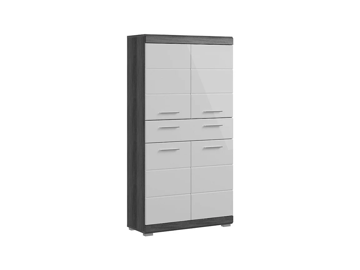 Meuble de rangement SCOTT – 4 portes et 1 tiroir – Gris foncé et blanc – 74x141x31 cm