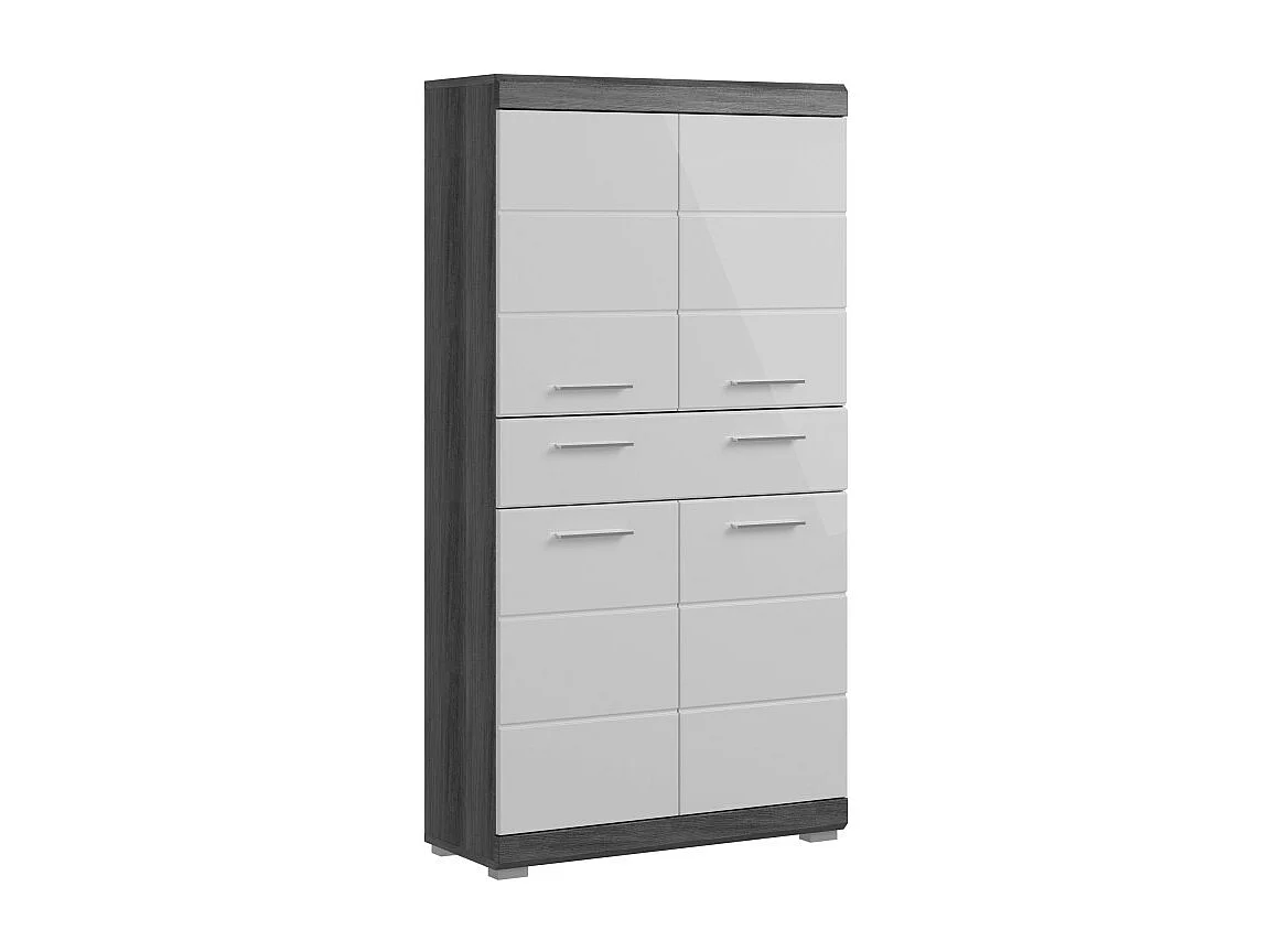 Meuble de rangement SCOTT – 4 portes et 1 tiroir – Gris foncé et blanc – 74x141x31 cm