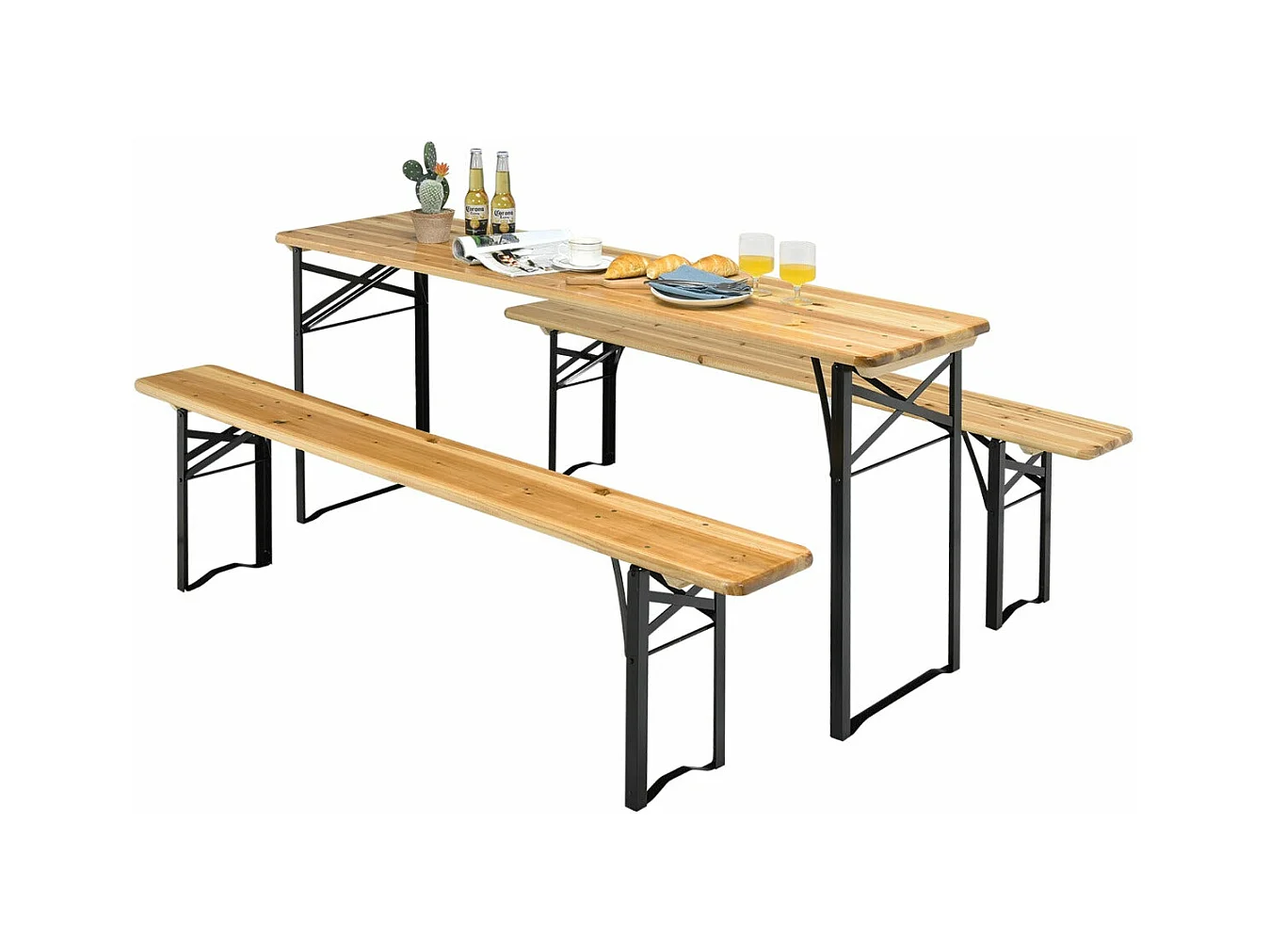 Ensemble table et 2 marron 176 x 46 x 76 cm 20_0005303