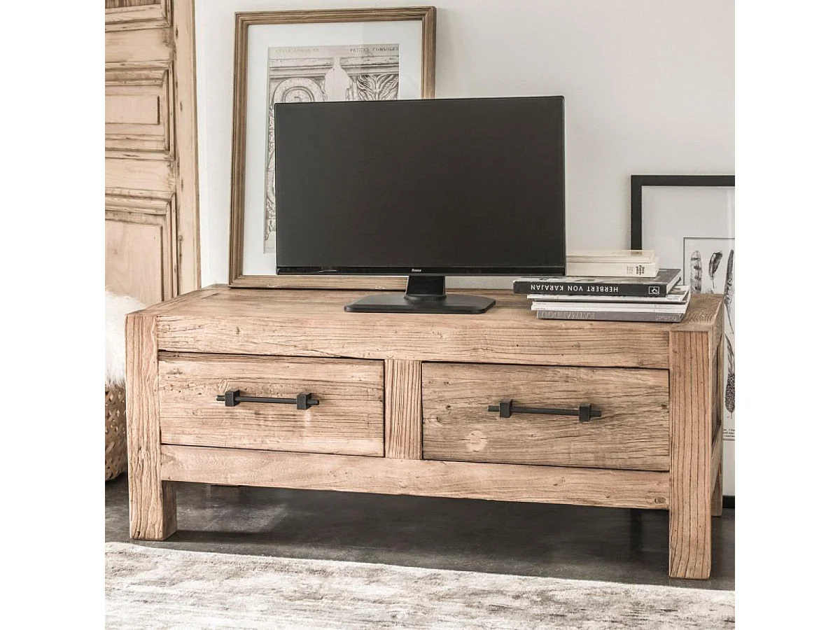 Meuble tv 2 tiroirs abattant Bois Marron - Transition Interior's
