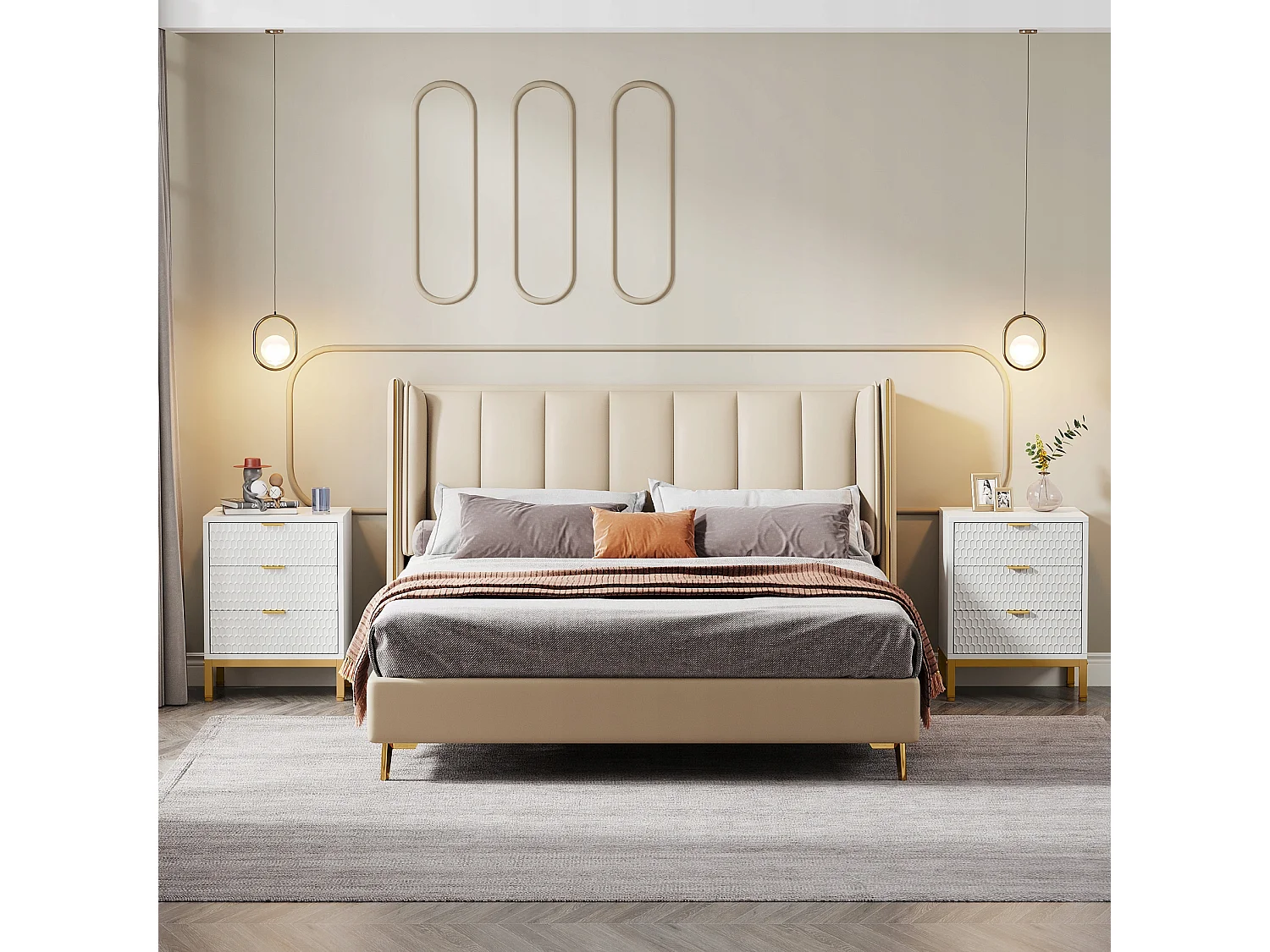 Table de Chevet Moderne de 65,5 cm de Haut avec 3 tiroirs, Table d'appoint contemporaine avec Rangement pour Chambre à Coucher, Salon, Blanc et doré