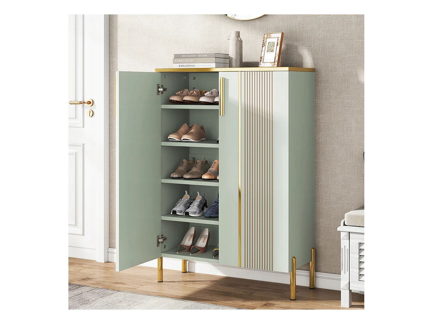 Schuhschrank mit 2 Türen, 70 x 35 x 100 cm, 6 Etagen mit einstellbaren Regalen, für 22 Paar Schuhe