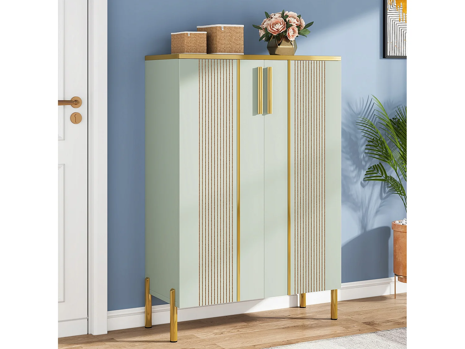 Armario de zapatos con 2 puertas, 70 x 35 x 100 cm, con 6 niveles y estantes ajustables, para 22 pares de zapatos