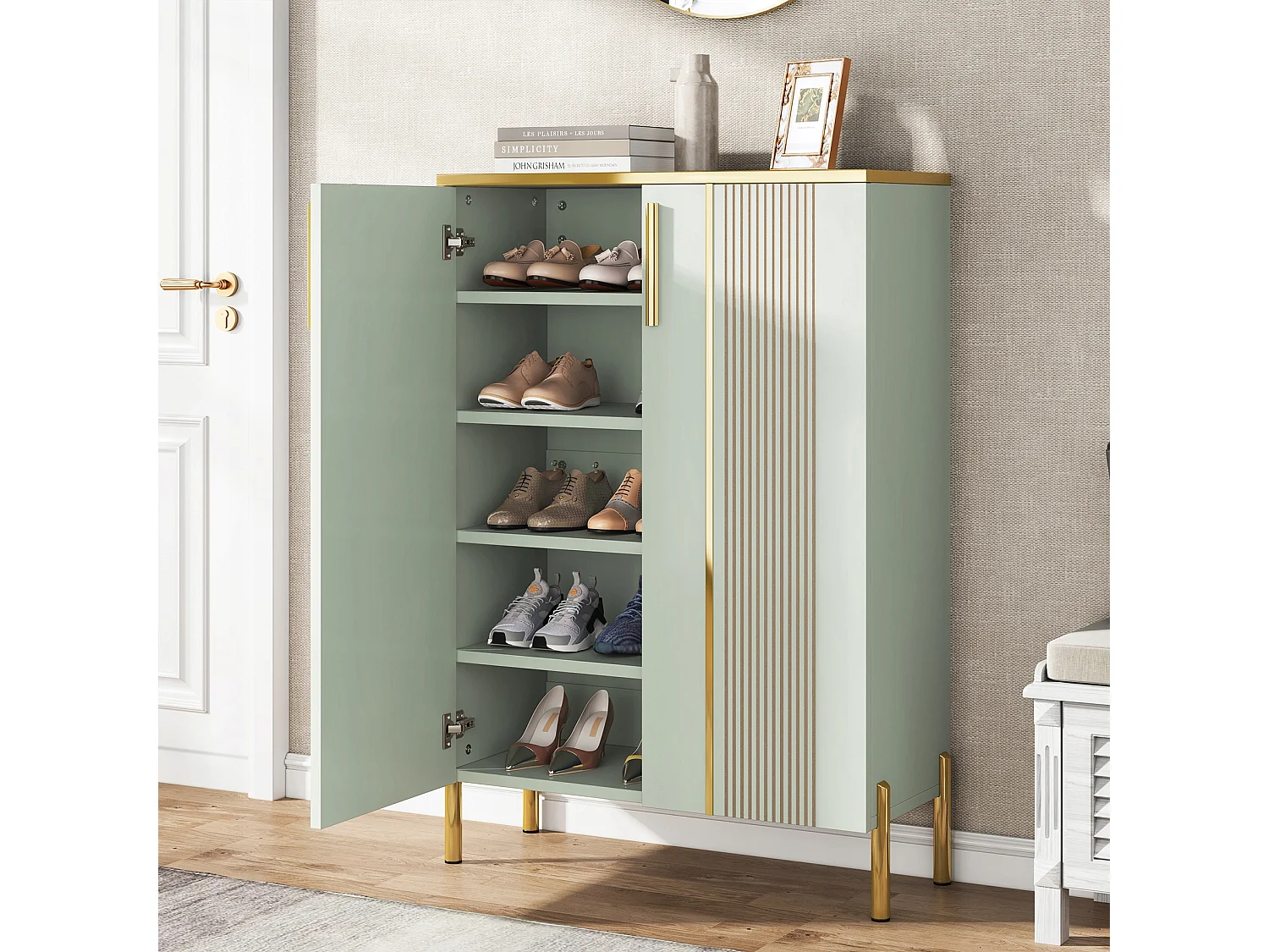 Armario de zapatos con 2 puertas, 70 x 35 x 100 cm, con 6 niveles y estantes ajustables, para 22 pares de zapatos