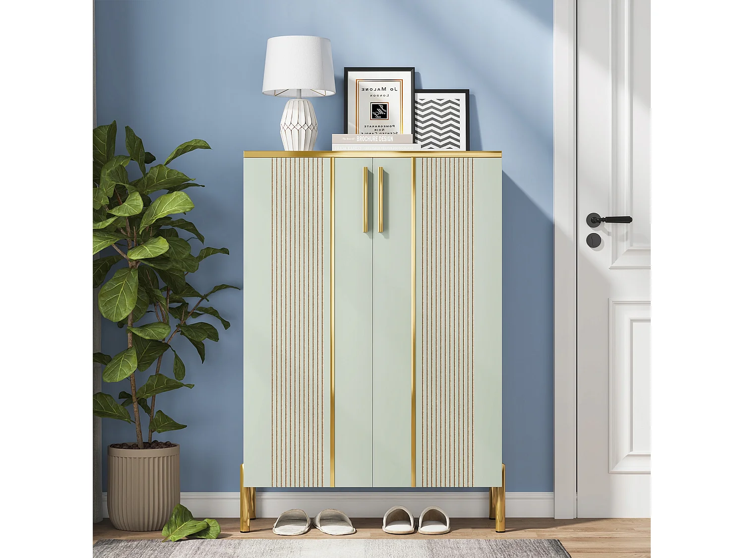 Armario de zapatos con 2 puertas, 70 x 35 x 100 cm, con 6 niveles y estantes ajustables, para 22 pares de zapatos