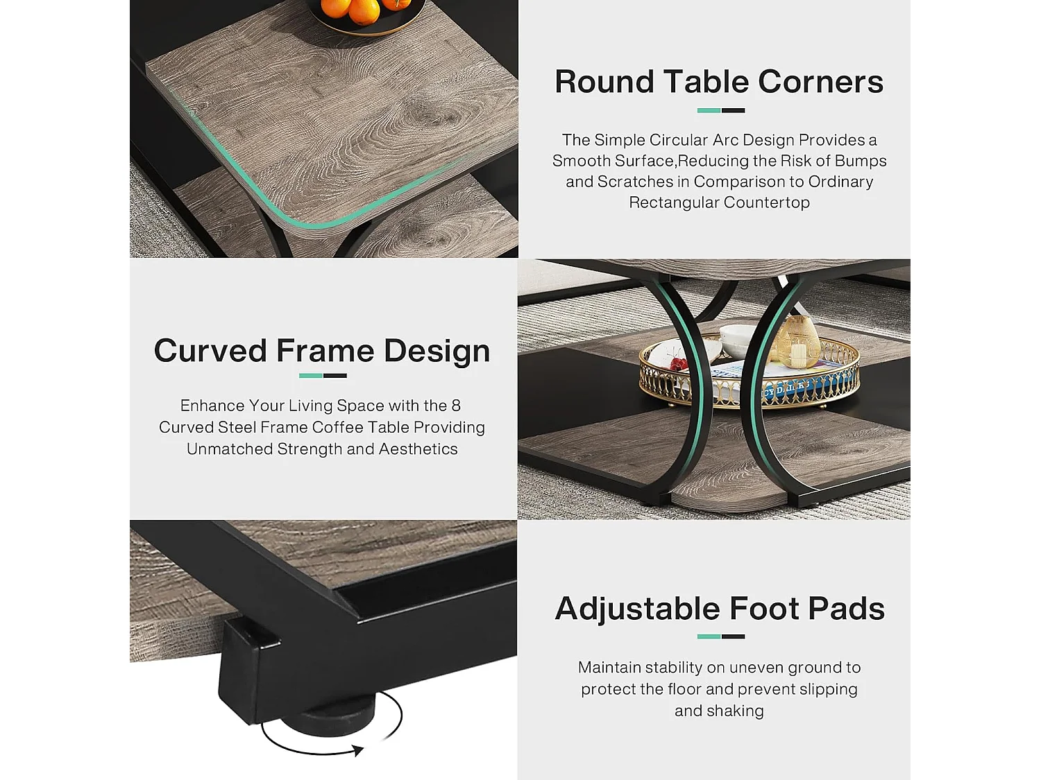 Table basse avec étagère de rangement ouverte pour le salon, 100cm Large Wood Center Table Square Low Coffee Tables 2 Tiers