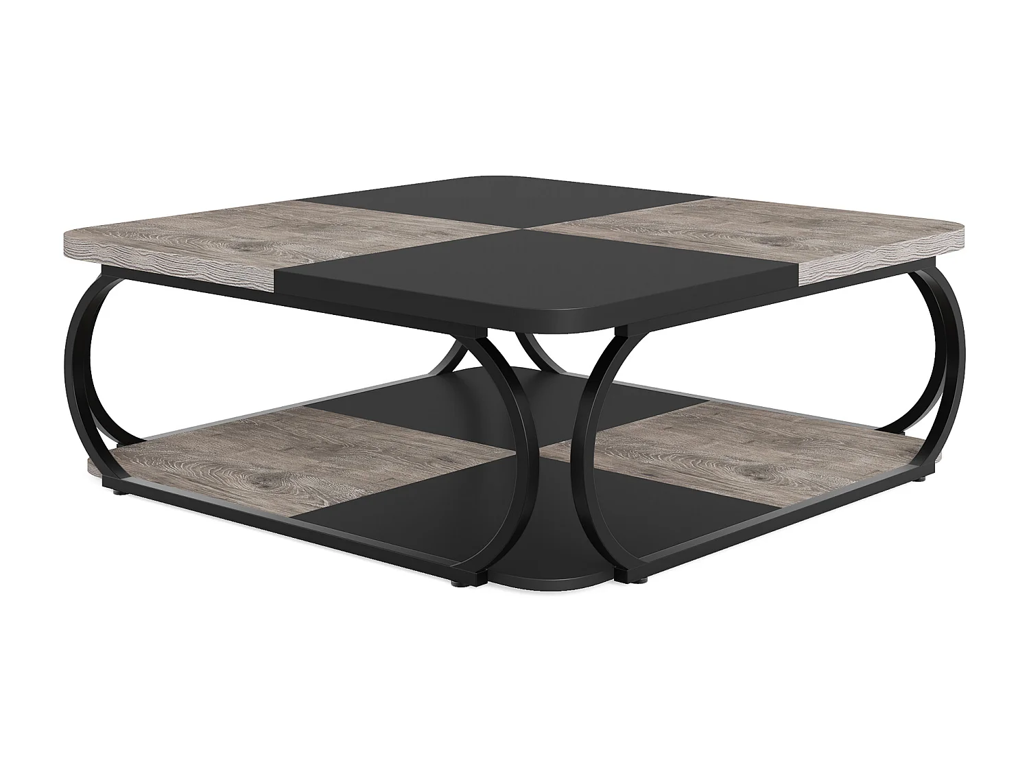 Salontafel met open opbergplank voor de woonkamer, 100 cm grote houten salontafel, vierkante lage salontafels met 2 niveaus