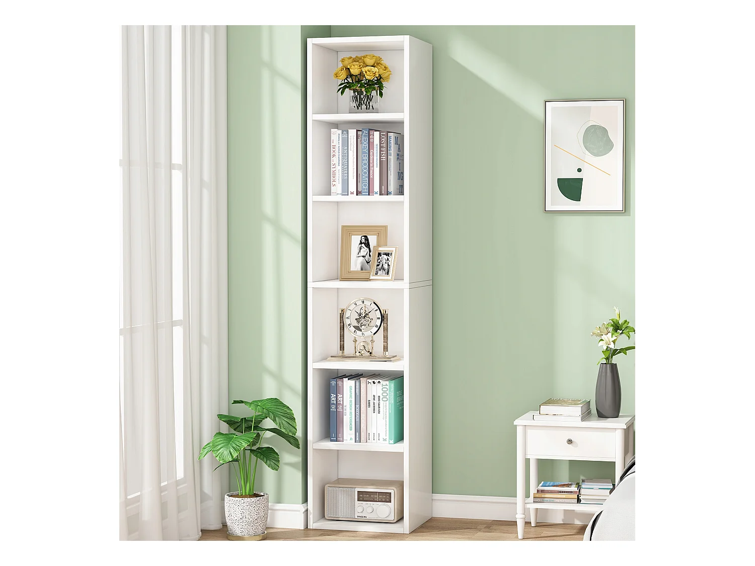 Tribesigns 180cm hoge smalle boekenkast - modern - wit - met opbergruimte - 6 kubusplanken - voor thuis en op kantoor