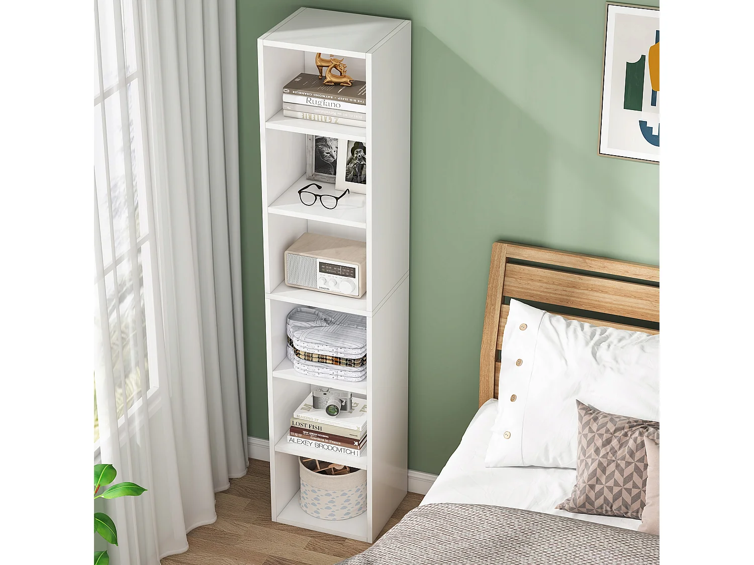 Tribesigns 180cm hoge smalle boekenkast - modern - wit - met opbergruimte - 6 kubusplanken - voor thuis en op kantoor