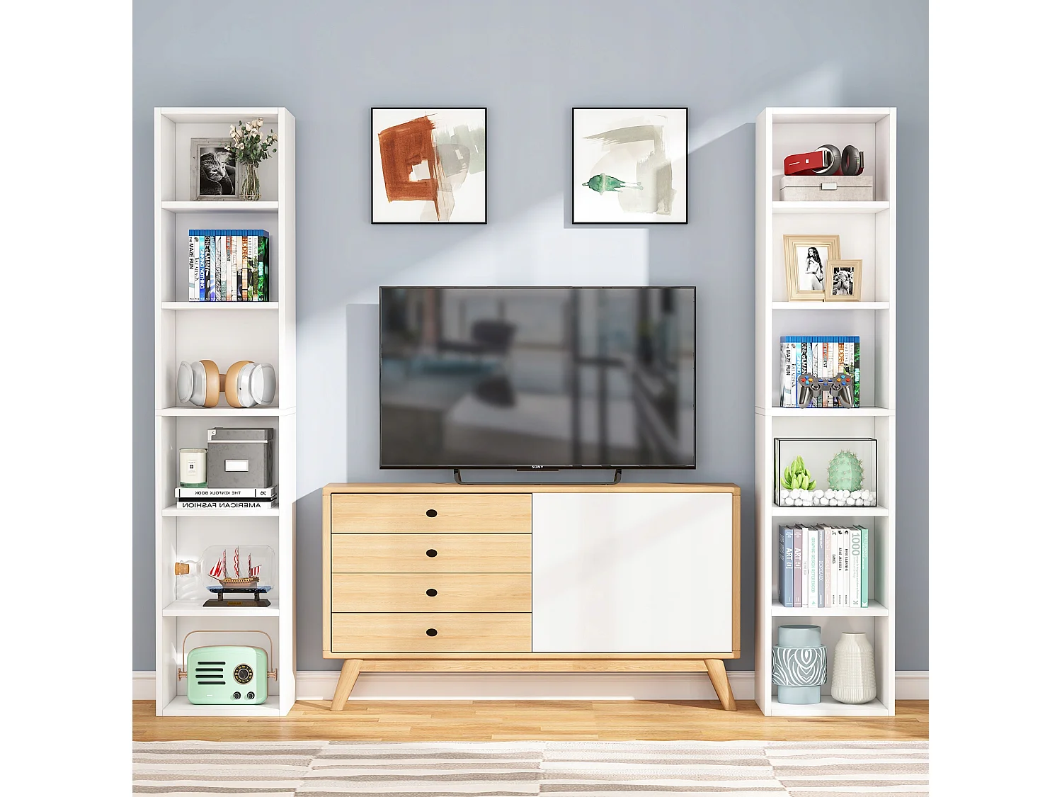 Tribesigns 180cm hoge smalle boekenkast - modern - wit - met opbergruimte - 6 kubusplanken - voor thuis en op kantoor