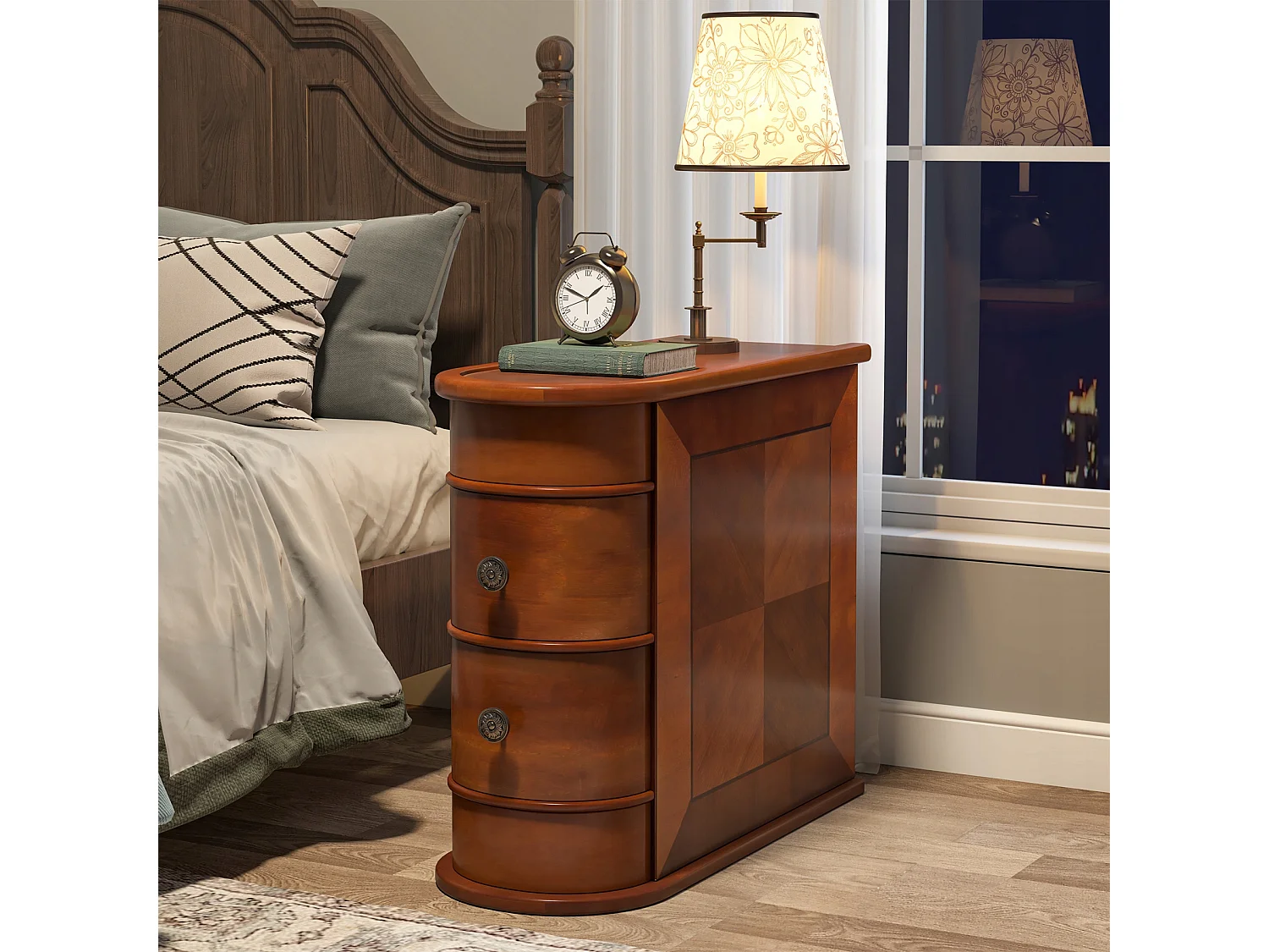 Table d'Appoint étroite en Bois, 2 Tiroirs, Bouts de Canapé de Salon, Table de Chevet Design pour Chambre, Pas de Montage Nécessaire, Noyer